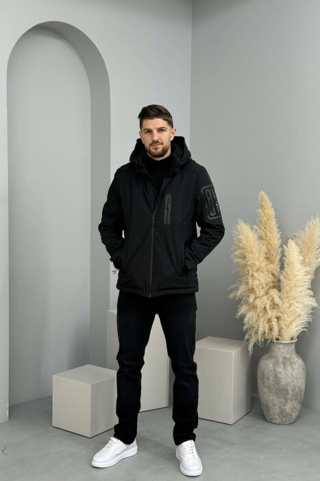 ONE COLOR FLUFFY SIDE POCKET MEN PUFFER JACKET BLACK/ E ZEZE - 2