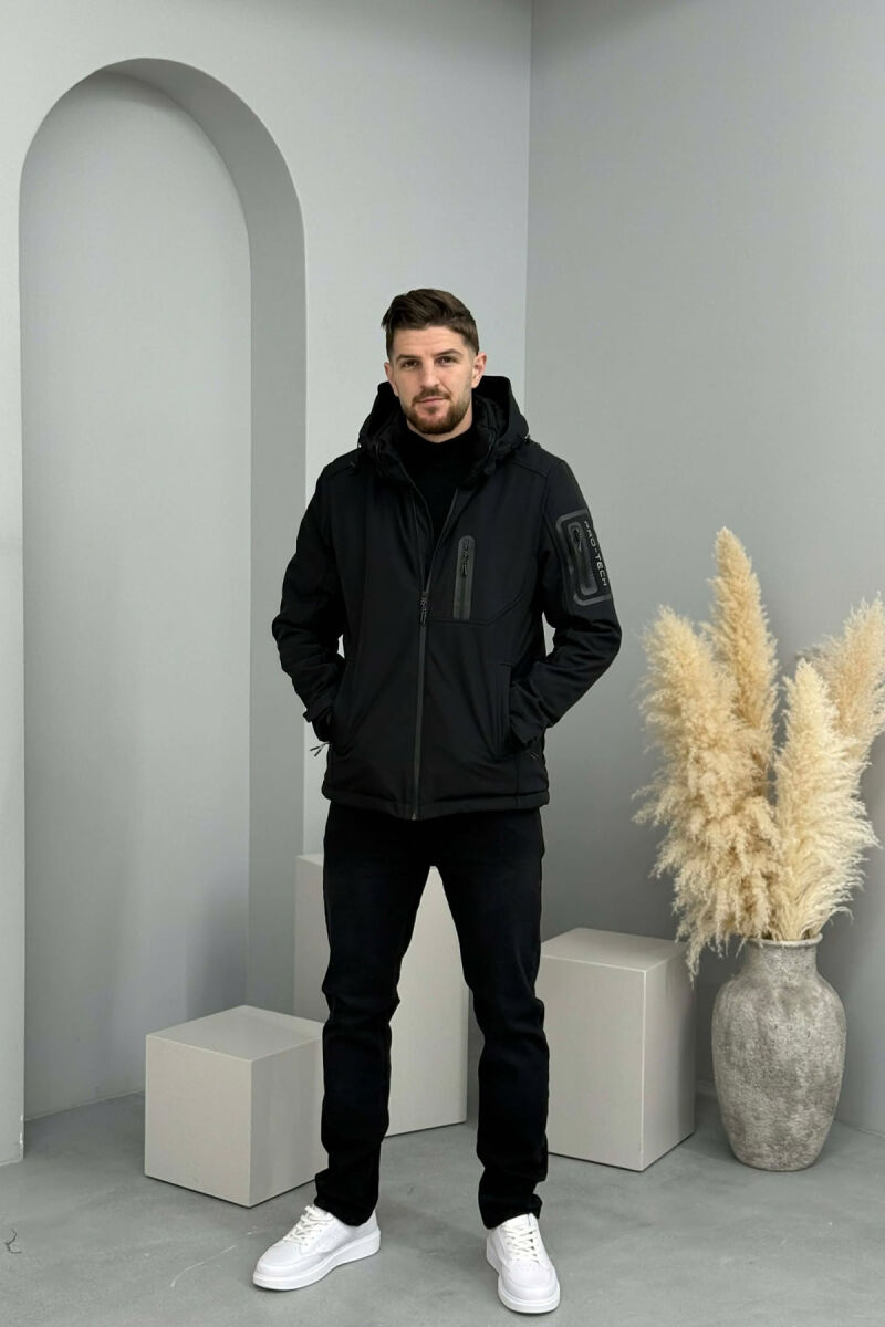 ONE COLOR FLUFFY SIDE POCKET MEN PUFFER JACKET BLACK/ E ZEZE - 2