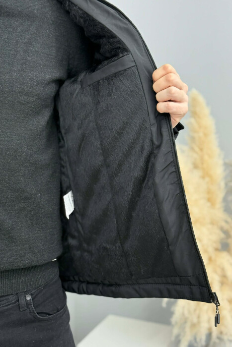 ONE COLOR FLUFFY SIDE POCKET MEN PUFFER JACKET BLACK/ E ZEZE - 3