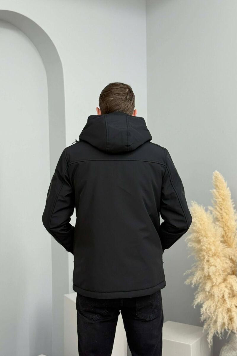 ONE COLOR FLUFFY SIDE POCKET MEN PUFFER JACKET BLACK/ E ZEZE - 4