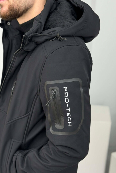 ONE COLOR FLUFFY SIDE POCKET MEN PUFFER JACKET BLACK/ E ZEZE - 5