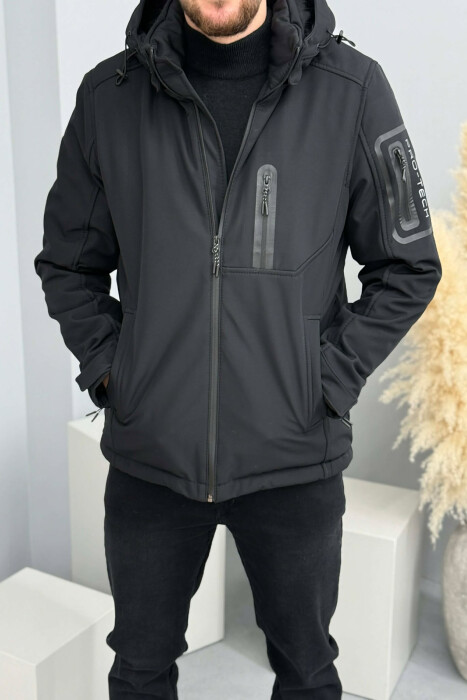 ONE COLOR FLUFFY SIDE POCKET MEN PUFFER JACKET BLACK/ E ZEZE - 1