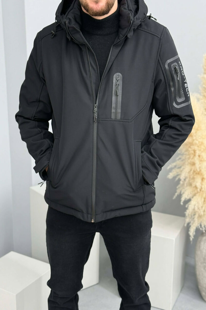 ONE COLOR FLUFFY SIDE POCKET MEN PUFFER JACKET BLACK/ E ZEZE - 1