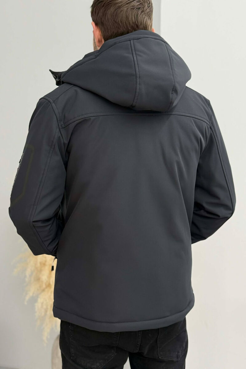 ONE COLOR FLUFFY SIDE POCKET MEN PUFFER JACKET DARK BLUE/BEE - 4