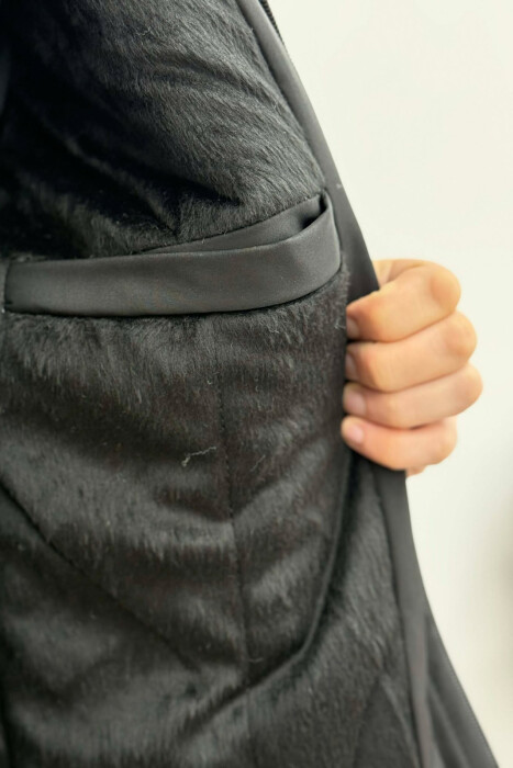 ONE COLOR FLUFFY SIDE POCKET MEN PUFFER JACKET DARK BLUE/BEE - 7