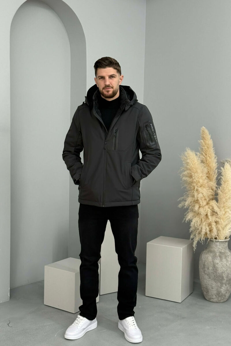 ONE COLOR FLUFFY SIDE POCKET MEN PUFFER JACKET DARK GREY/GEE - 2