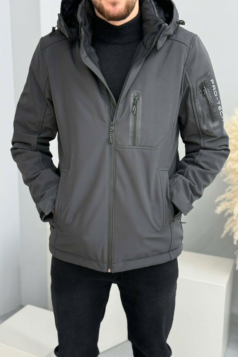 ONE COLOR FLUFFY SIDE POCKET MEN PUFFER JACKET DARK GREY/GEE - 1