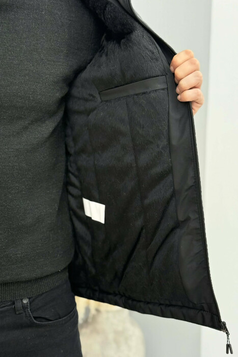 ONE COLOR FLUFFY SIDE POCKET MEN PUFFER JACKET DARK GREY/GEE - 4