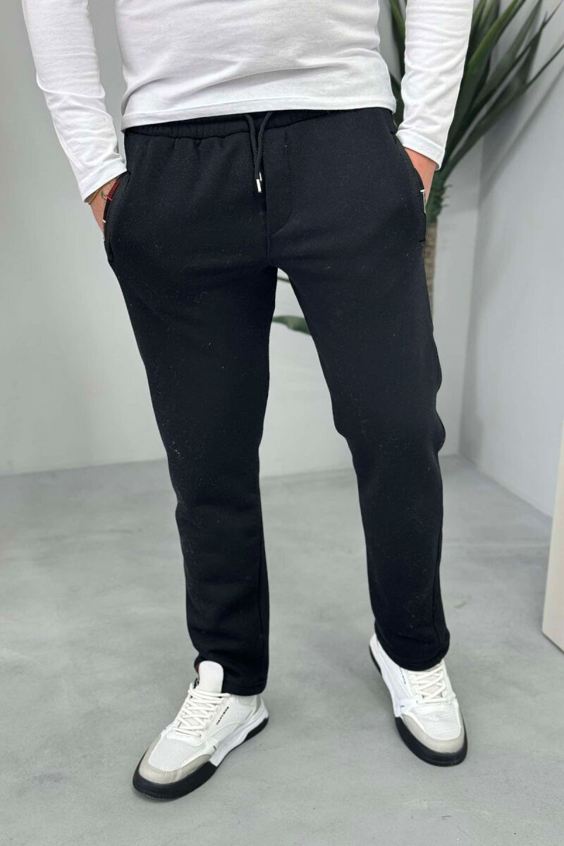 ONE COLOR FLUFFY MEN SWEATPANTS BLACK/ E ZEZE - 1