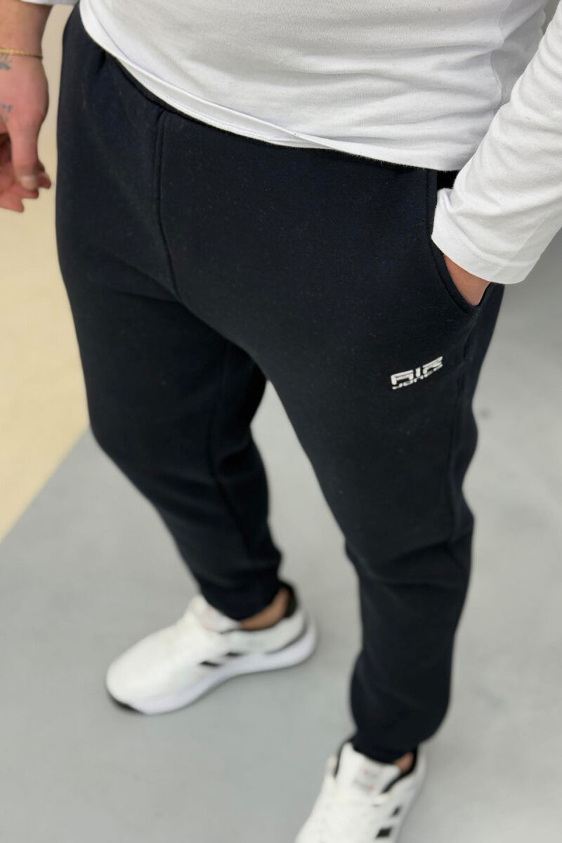 ONE COLOR FLUFFY MEN SWEATPANTS DARK BLUE/BEE - 3