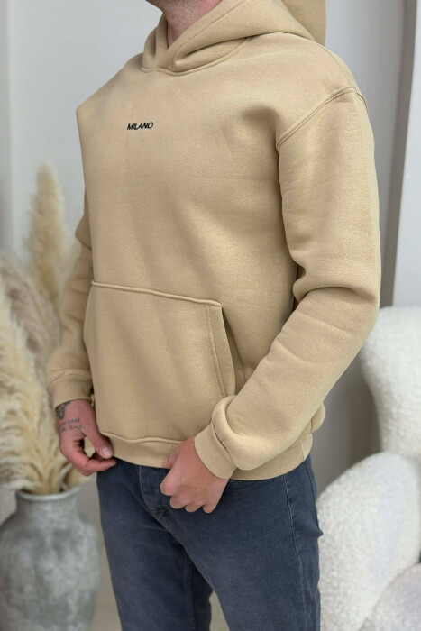 ONE COLOR FLUFFY MILANO WRITTING MEN HOODIE BEIGE/BEZHE - 2
