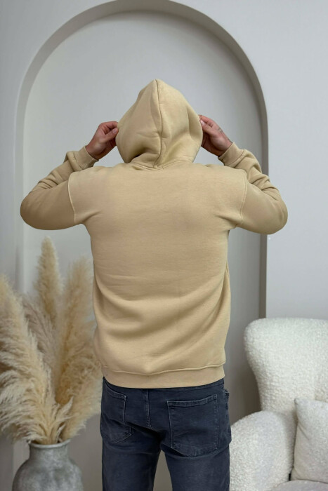 ONE COLOR FLUFFY MILANO WRITTING MEN HOODIE BEIGE/BEZHE - 3