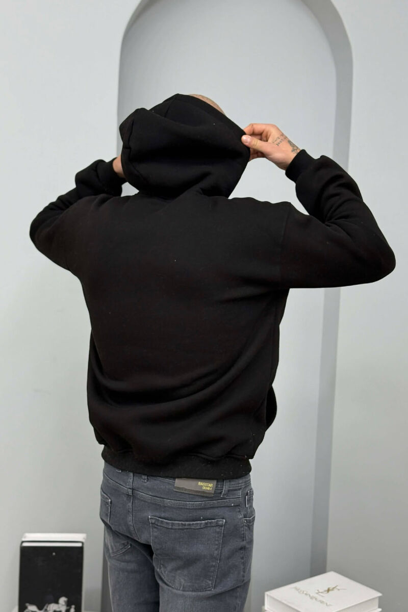 ONE COLOR FLUFFY MILANO WRITTING MEN HOODIE BLACK/ E ZEZE - 5