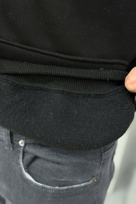 ONE COLOR FLUFFY MILANO WRITTING MEN HOODIE BLACK/ E ZEZE - 4