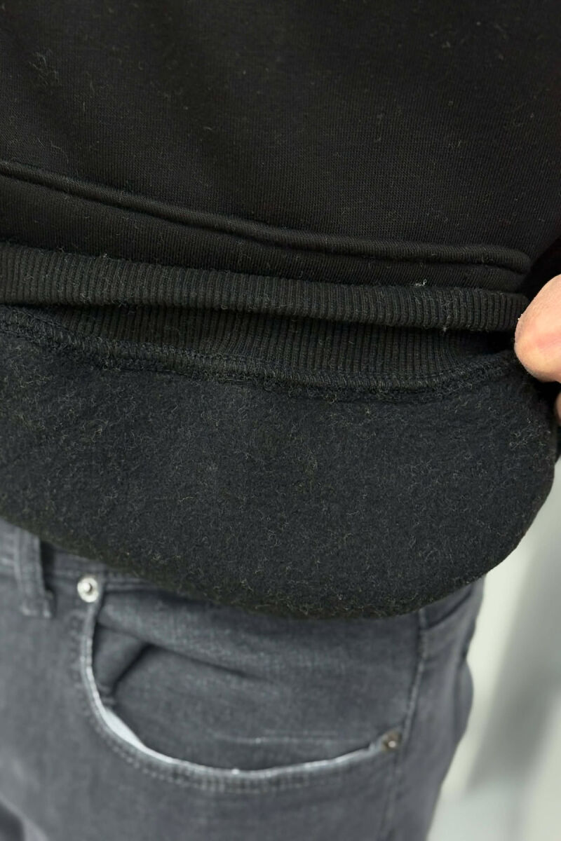 ONE COLOR FLUFFY MILANO WRITTING MEN HOODIE BLACK/ E ZEZE - 4