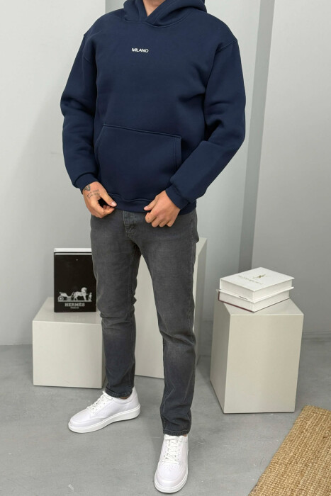 ONE COLOR FLUFFY MILANO WRITTING MEN HOODIE BLUE/BLU - 