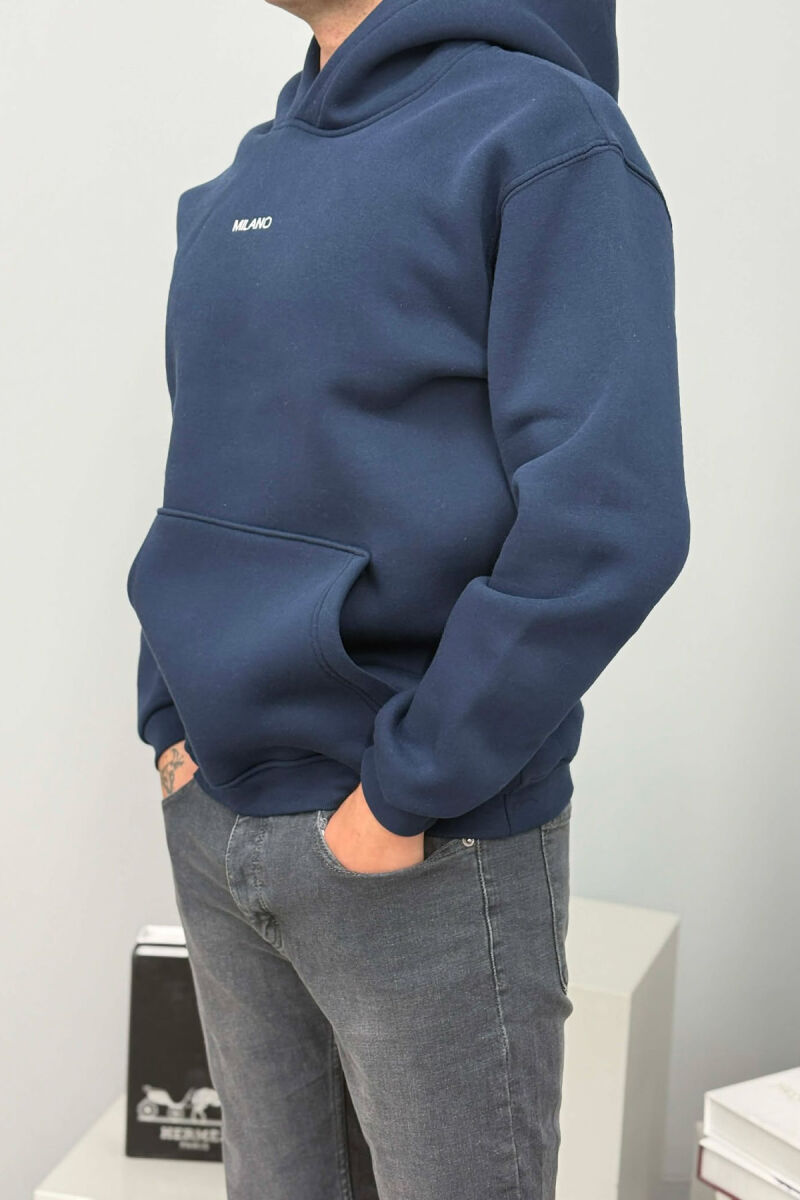 ONE COLOR FLUFFY MILANO WRITTING MEN HOODIE BLUE/BLU - 2