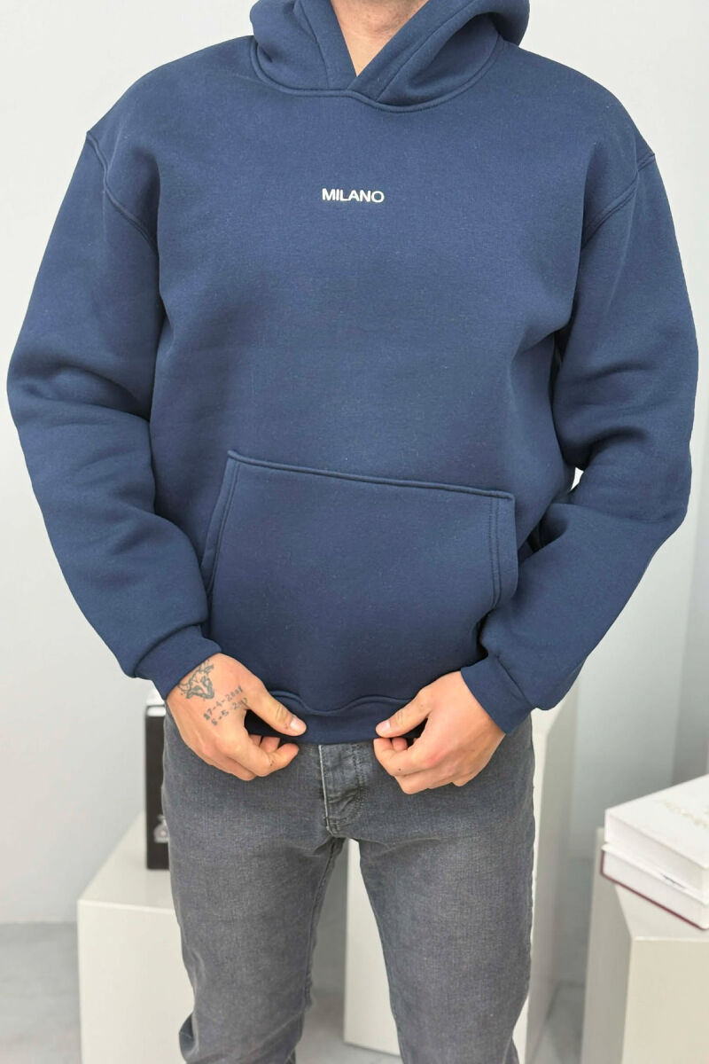 ONE COLOR FLUFFY MILANO WRITTING MEN HOODIE BLUE/BLU - 3
