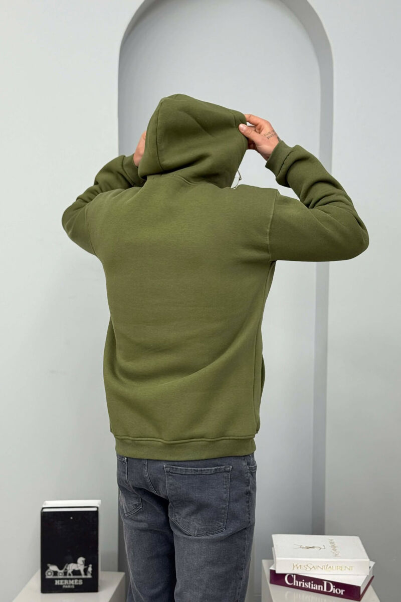 ONE COLOR FLUFFY MILANO WRITTING MEN HOODIE GREEN/JESHILE - 5