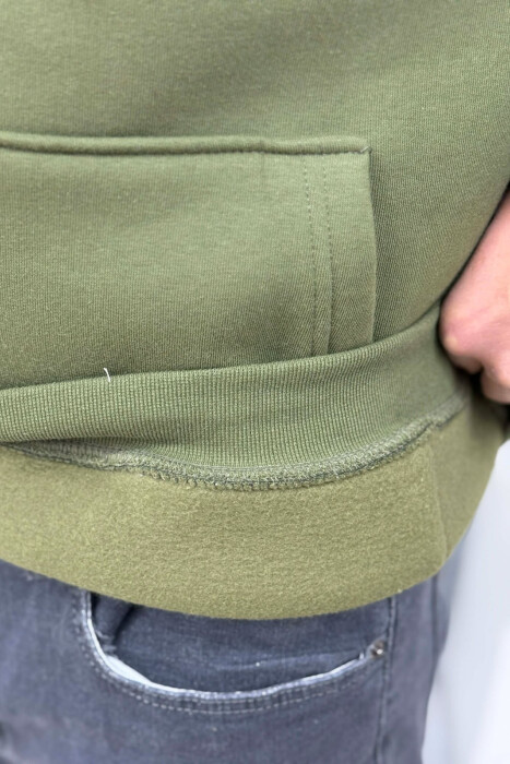 ONE COLOR FLUFFY MILANO WRITTING MEN HOODIE GREEN/JESHILE - 4