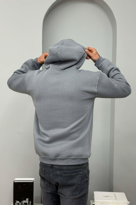 ONE COLOR FLUFFY MILANO WRITTING MEN HOODIE GREY ASH/GRI HIRI - 5