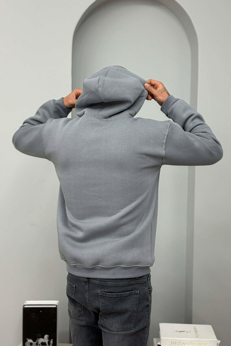 ONE COLOR FLUFFY MILANO WRITTING MEN HOODIE GREY ASH/GRI HIRI - 5