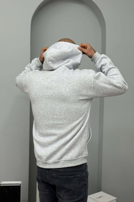 ONE COLOR FLUFFY MILANO WRITTING MEN HOODIE LIGHT GREY/GZ - 5