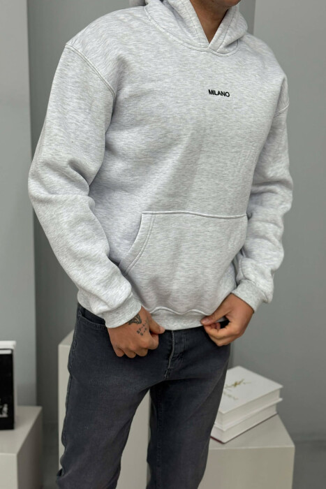 ONE COLOR FLUFFY MILANO WRITTING MEN HOODIE LIGHT GREY/GZ - 2
