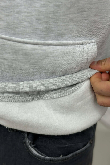 ONE COLOR FLUFFY MILANO WRITTING MEN HOODIE LIGHT GREY/GZ - 4