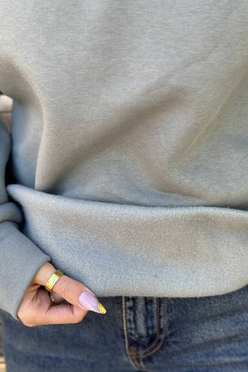 ONE COLOR FLUFFY POLO NECK WOMEN SWEATSHIRT GREY/GRI - 5