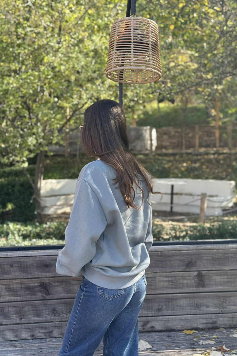 ONE COLOR FLUFFY POLO NECK WOMEN SWEATSHIRT GREY/GRI - 6