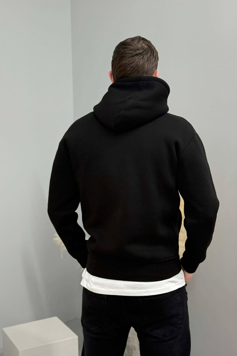 ONE COLOR FLUFFY SIMPLE MEN HOODIE BLACK/ E ZEZE - 4