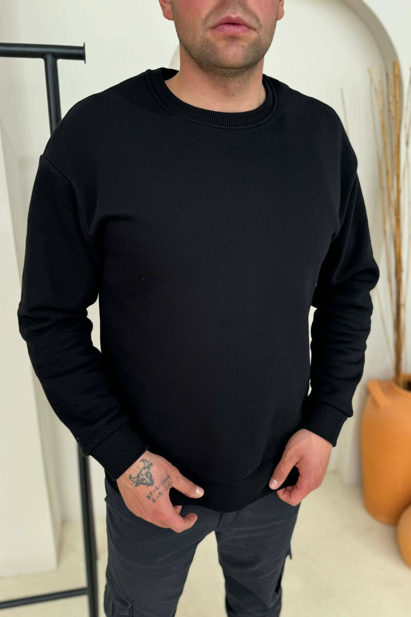 ONE COLOR FLUFFY SIMPLE MEN SWEATSHIRT BLACK/ E ZEZE - 1