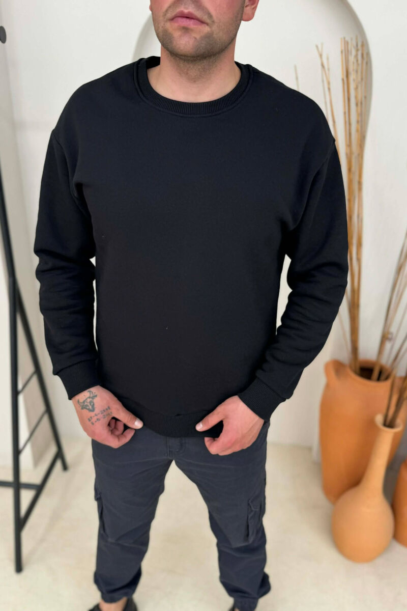 ONE COLOR FLUFFY SIMPLE MEN SWEATSHIRT BLACK/ E ZEZE - 2