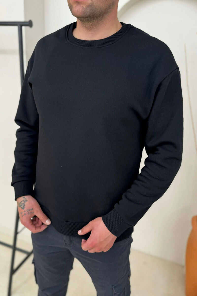 ONE COLOR FLUFFY SIMPLE MEN SWEATSHIRT BLACK/ E ZEZE - 3