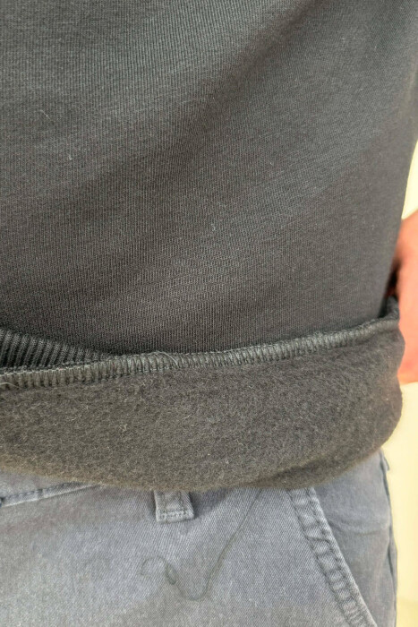 ONE COLOR FLUFFY SIMPLE MEN SWEATSHIRT BLACK/ E ZEZE - 4