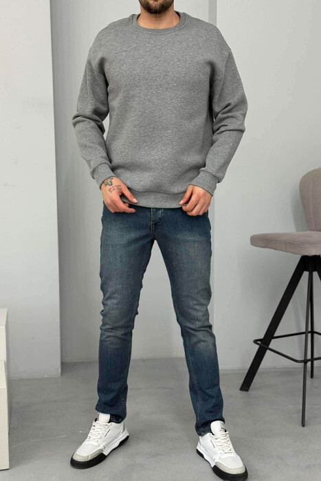 BLUZË E THJESHTË NJË NGJYRËSHE ME PUSH PËR MESHKUJ NË NGJYRËN GRI - KLAUDIO FASHION