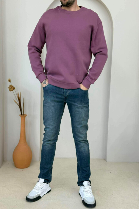 ONE COLOR FLUFFY SIMPLE MEN SWEATSHIRT PURPLE/LEJLA 