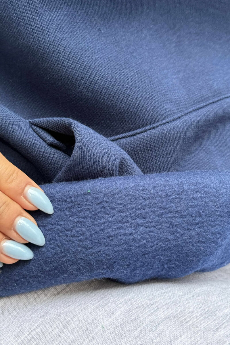 ONE COLOR FLUFFY SIMPLE WOMEN HOODIE BLUE/BLU - 4