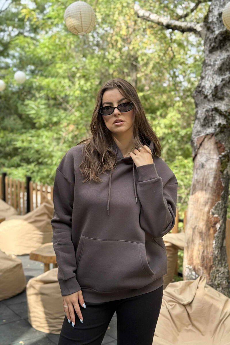 ONE COLOR FLUFFY SIMPLE WOMEN HOODIE GREY ASH/GRI HIRI - 2