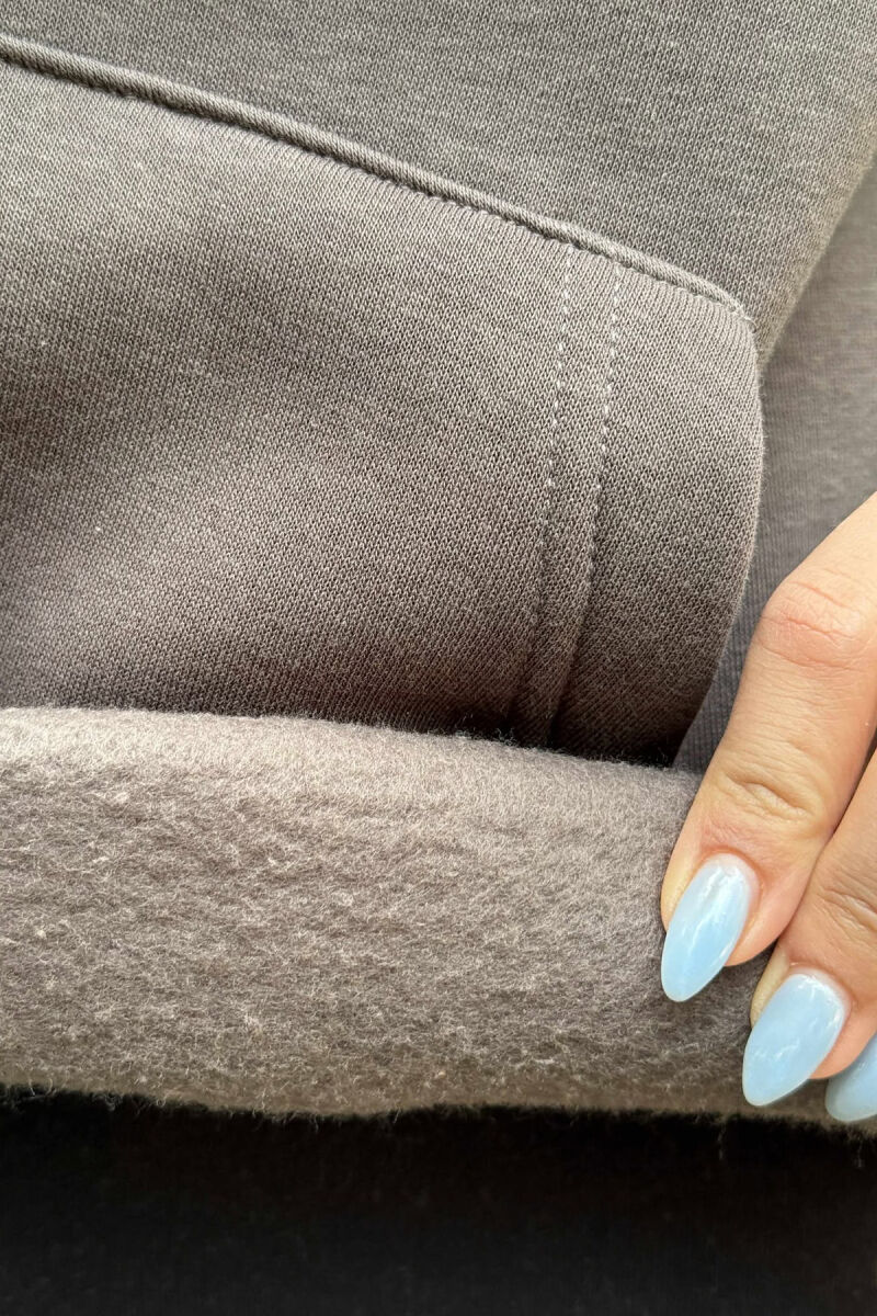 ONE COLOR FLUFFY SIMPLE WOMEN HOODIE GREY ASH/GRI HIRI - 5