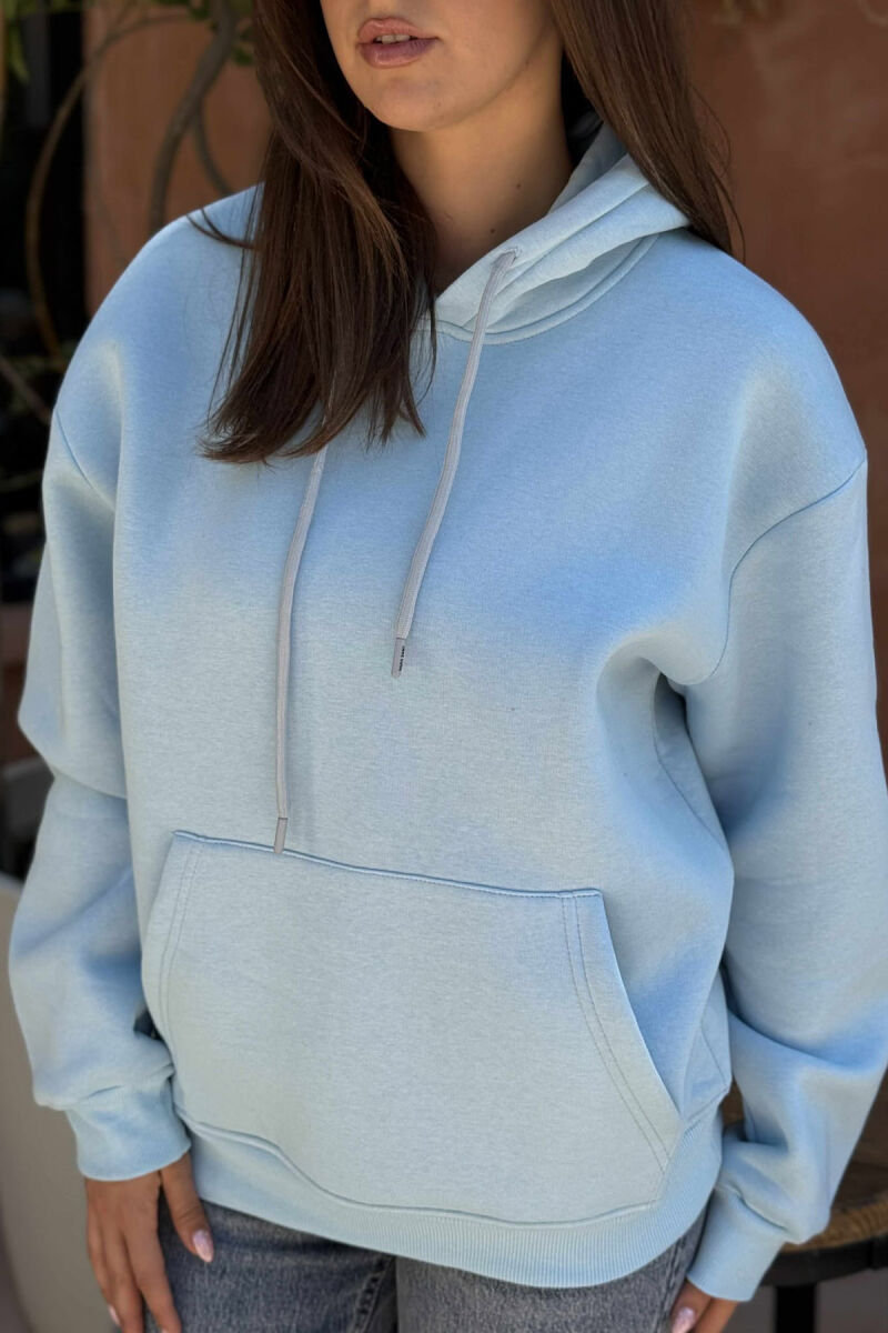 ONE COLOR FLUFFY SIMPLE WOMEN HOODIE LIGHTBLUE/BZ - 4