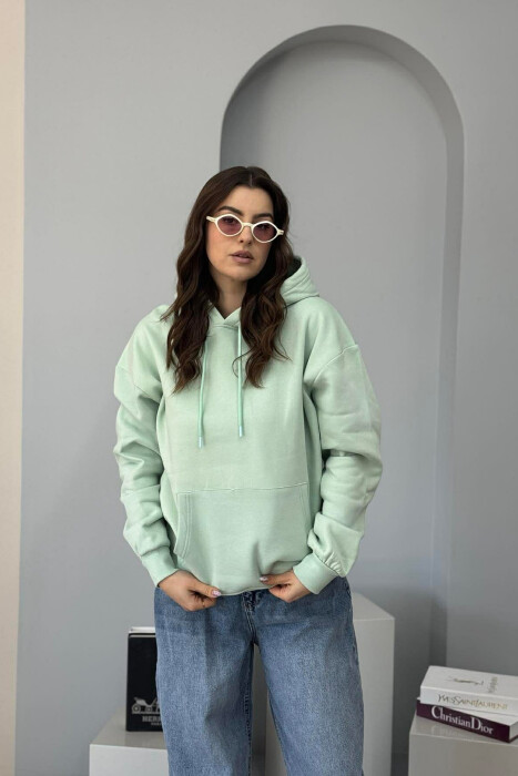 ONE COLOR FLUFFY SIMPLE WOMEN HOODIE MINT/MENTE 