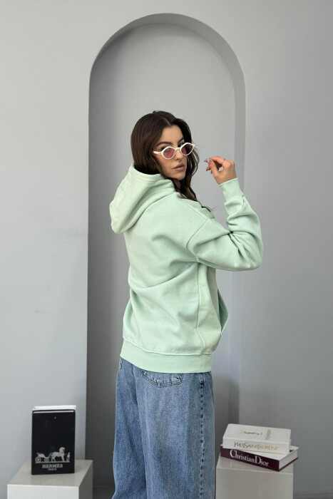 ONE COLOR FLUFFY SIMPLE WOMEN HOODIE MINT/MENTE - 2