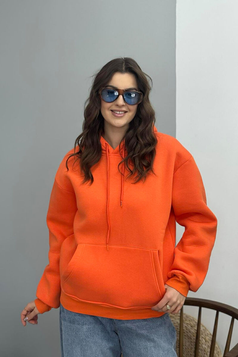ONE COLOR FLUFFY SIMPLE WOMEN HOODIE ORANGE/PORTOKALLI - 2
