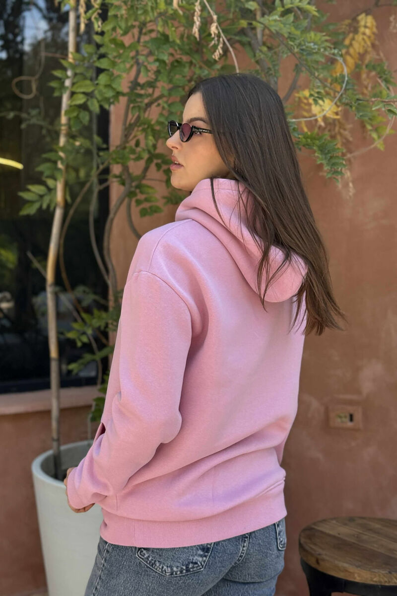 ONE COLOR FLUFFY SIMPLE WOMEN HOODIE PINK/ROZE - 3