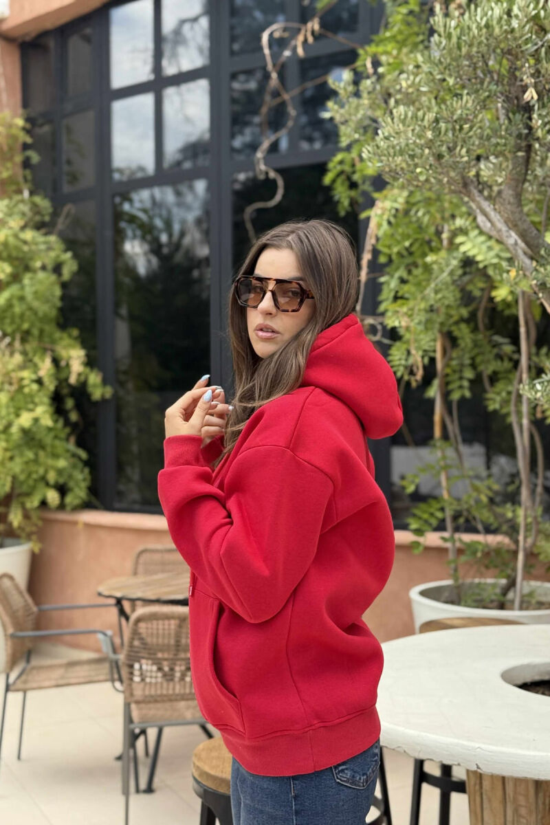 ONE COLOR FLUFFY SIMPLE WOMEN HOODIE RED/E KUQE - 3