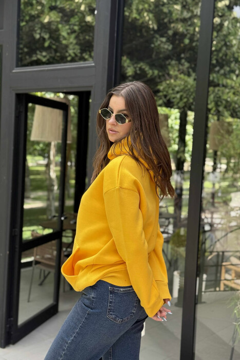 ONE COLOR FLUFFY SIMPLE WOMEN HOODIE YELLOW/E VERDHE - 3