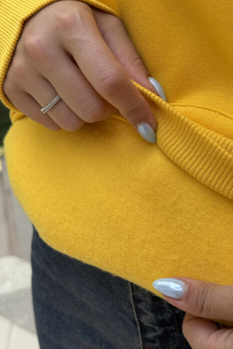 ONE COLOR FLUFFY SIMPLE WOMEN HOODIE YELLOW/E VERDHE - 5