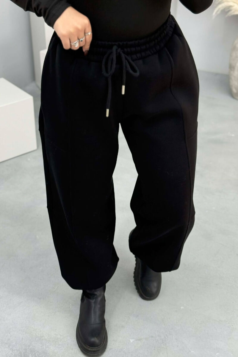 ONE COLOR FLUFFY SIMPLE WOMEN JOGGERS BLACK/ E ZEZE - 2